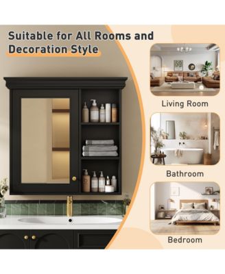 30'' x 28'' Wall Mounted Medicine Cabinet with Mirror & Storage Organizer