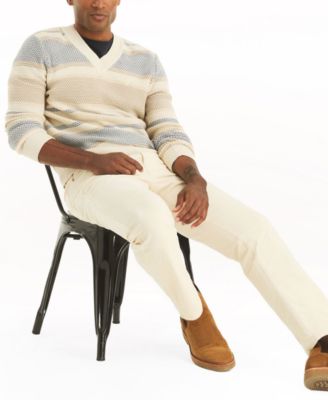 Men's Striped Long-Sleeve V-Neck Sweater