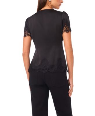 Women's Short Sleeve V-Neck Lace Top