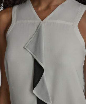 Women's Contrast Ruffle Detail Sleeveless Blouse