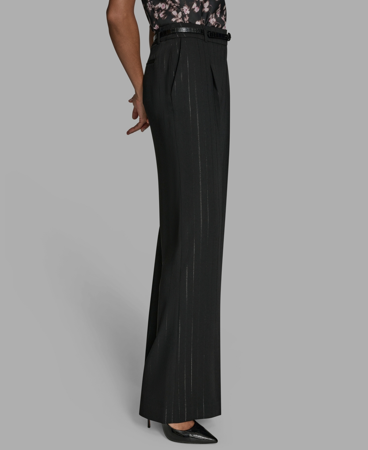 Bcbg Women's Pinstripe High Rise Wide Leg Pants In Black