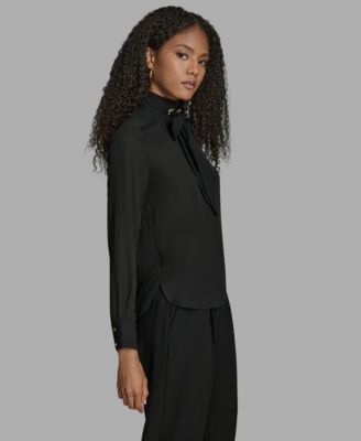 Women's Long Sleeve Tie Neck Blouse