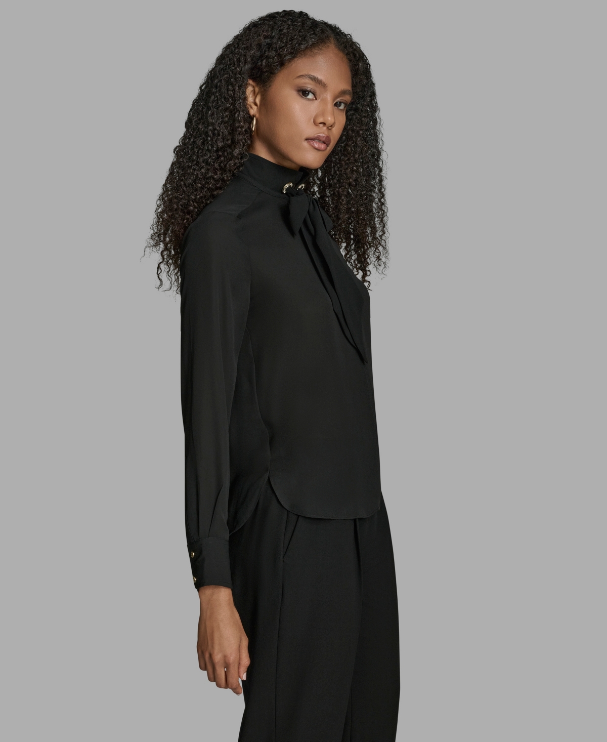 Bcbg Women's Long Sleeve Tie Neck Blouse In Black