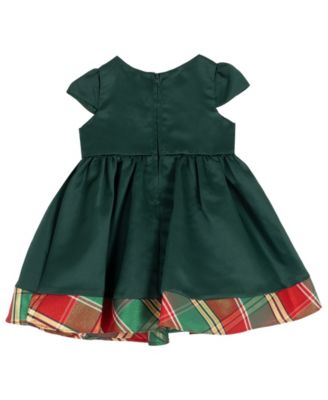 Baby Girls' Satin Cap Plaid Bow Dress and Diaper Cover, 2-Piece Set