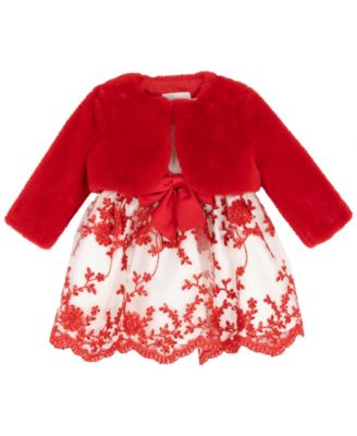 Baby Girls' Satin Embroidered Bodice Jacket Dress