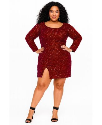 Plus Size Long Sleeve Sequin Cocktail Dress
