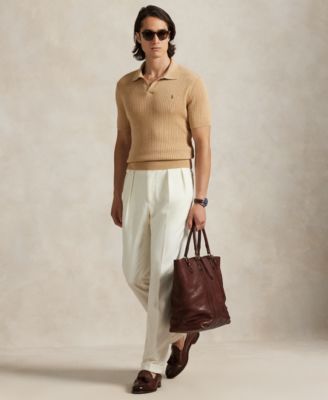 Men's Rib-Knit Cotton Johnny Collar Sweater