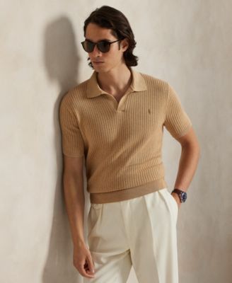 Men's Rib-Knit Cotton Johnny Collar Sweater