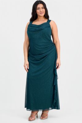 Alex Evenings - Plus Size Cowlneck Ruched Glitter Gown