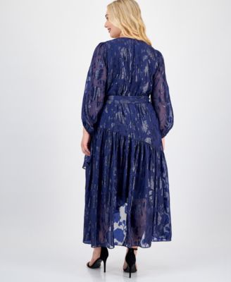 Plus Size Metallic Tiered High-Low Maxi Dress