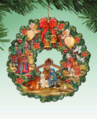 Nativity Wreath Wooden Ornament