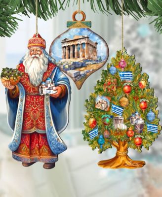 Greece Inspired Santa Ornaments, Set of 3