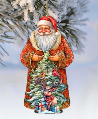 Santa with Forest Friends Wooden Ornament