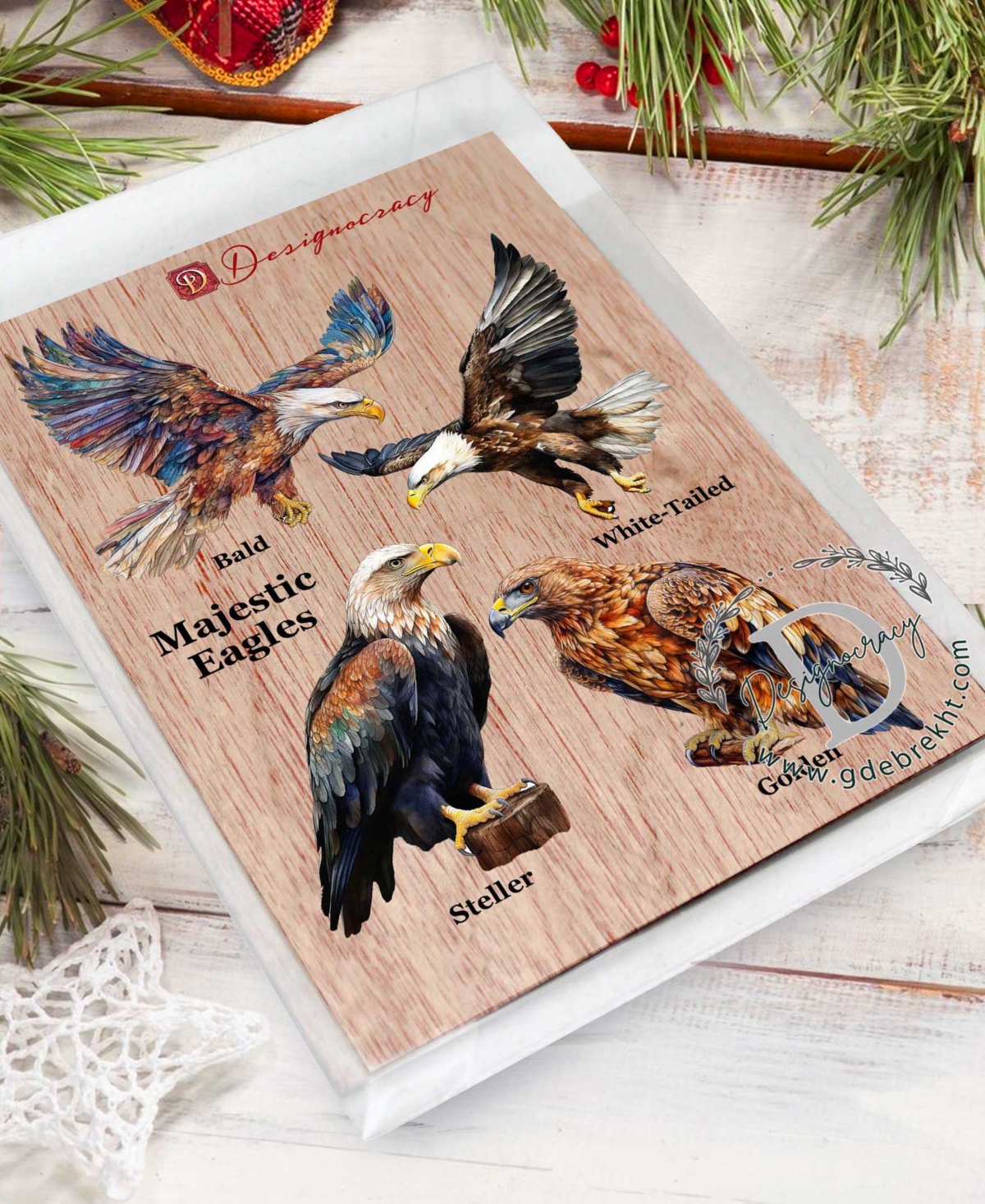 Designocracy Alaskan Eagles Wooden Ornaments, Set Of 4 In Multi