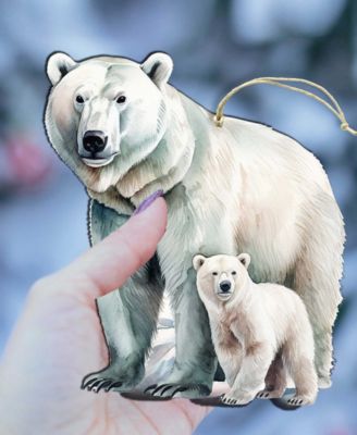Polar Bear and Cub Christmas Wood Ornament