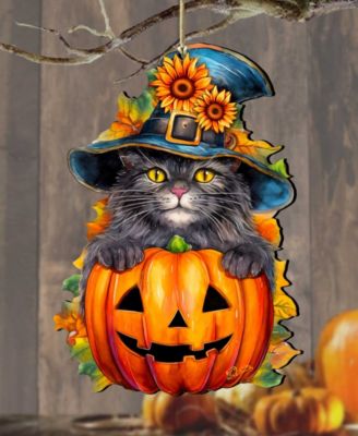 Black Cat Christmas Wooden Ornament