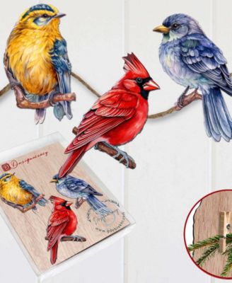 Winter Birds Wooden Clip-on Ornaments, Set 3
