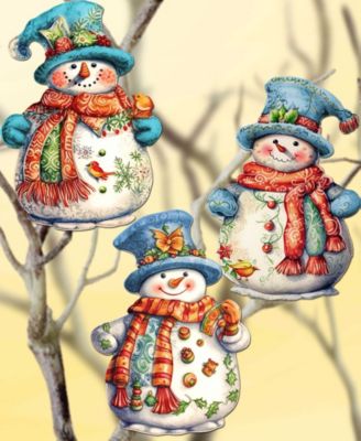 Snowman Wooden Clip-on Ornaments, Set of 3