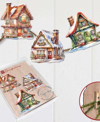 Dream Houses Wooden Clip Ornaments, Set of 3
