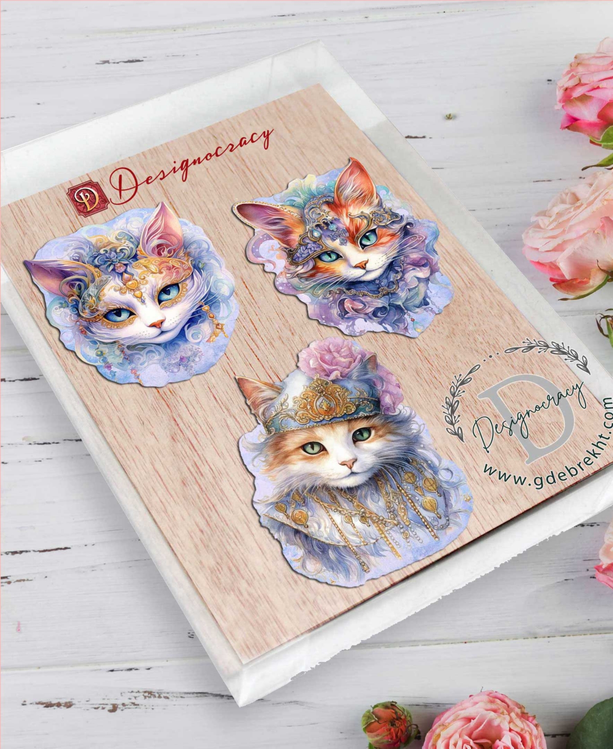 Designocracy Beautiful Cats Holiday Ornaments, Set Of 3 In Multi