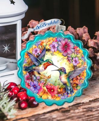 Hummingbirds Wreath Glass Christmas Ornament