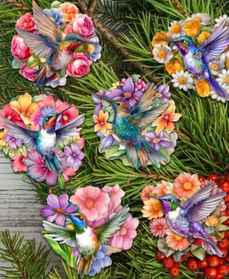 Hummingbirds Wooden Clip-on Ornaments, Set of 6