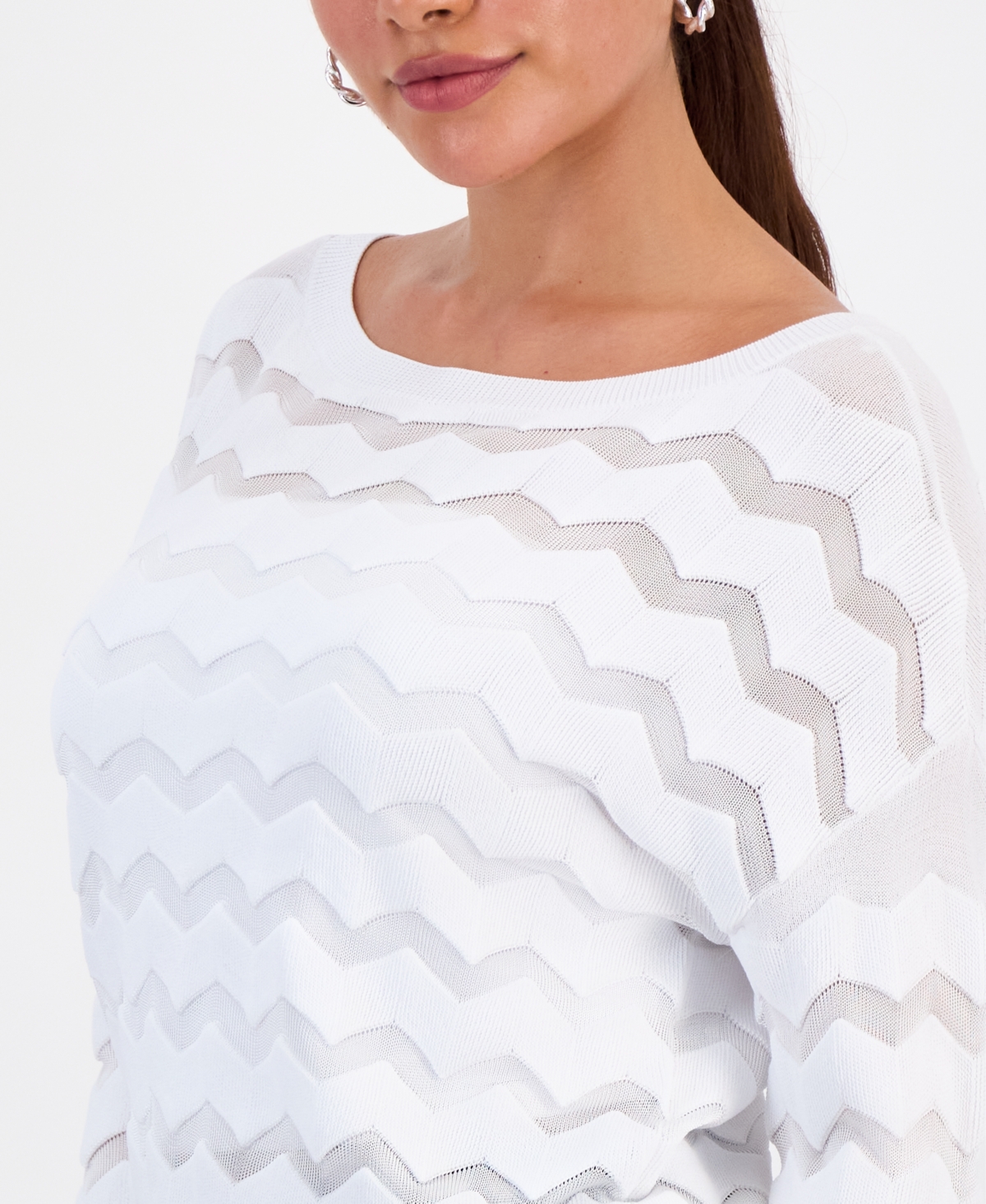Inc International Concepts Petite Chevron Stitch Sweater, Macy's Exclusive In White