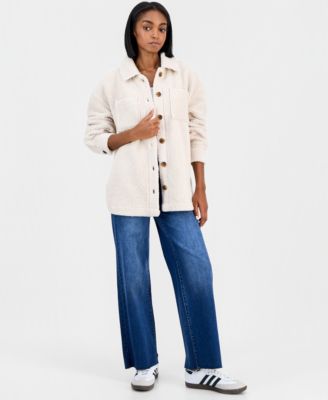 Juniors' Collared Long-Sleeve Plaid Shacket