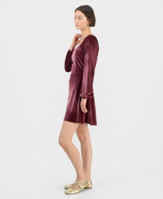 Juniors' Long-Sleeve Velour Square-Neck Mini Dress