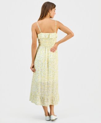 Juniors' Smocked Ruffled Floral Midi Dress