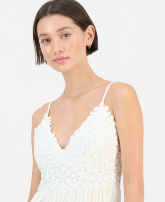 Juniors' Crochet-Bust Sleeveless Jumpsuit