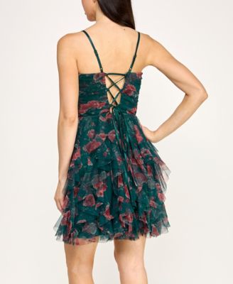 Juniors' Sleeveless Printed Mesh Dress