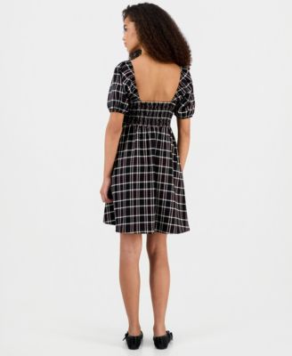 Juniors' Short-Sleeve Square-Neck Mini Dress