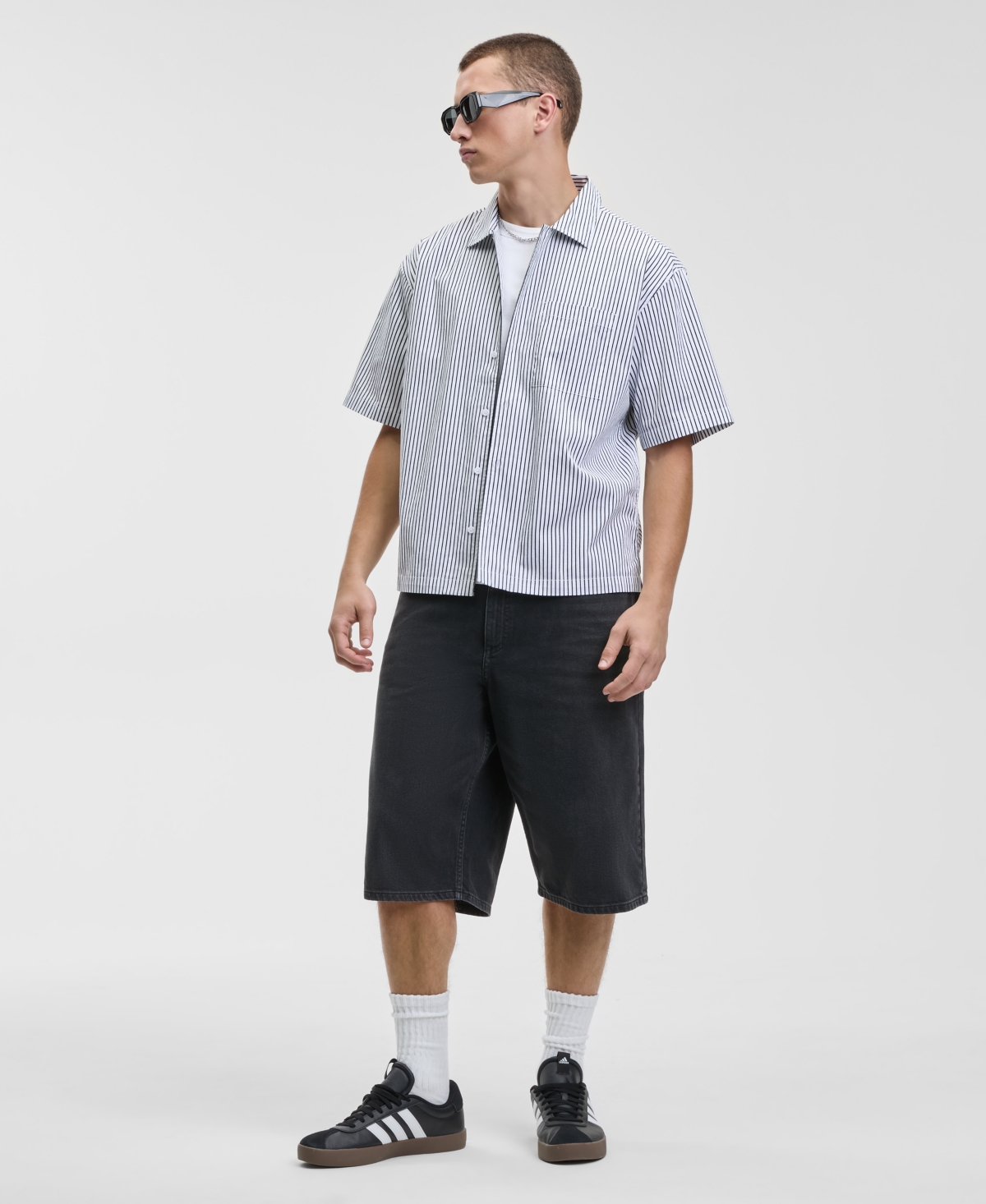 Mode of One Men's Relaxed Fit Short Sleeve Striped Embroidered Button-Front Shirt, Macy's Exclusive