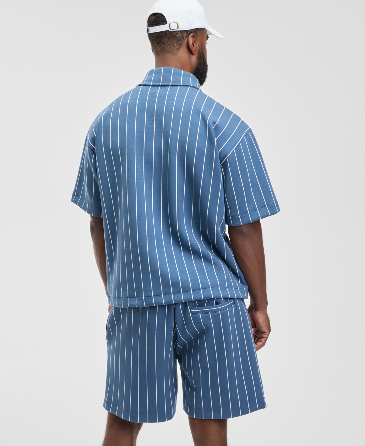 Mode Of One Men's Sporty Relaxed Fit Short Sleeve Striped Polo Shirt, Macy's Exclusive In Blue