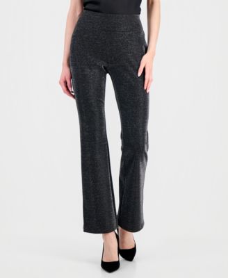 Women's Pull-On High-Rise Flare-Leg Metallic Pants 