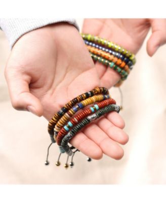 Boho Natural Stones Chakra Stacking Bolo Bracelet Gold Plated Stainless Steel Spacers Rondel Tube Beads Adjustable