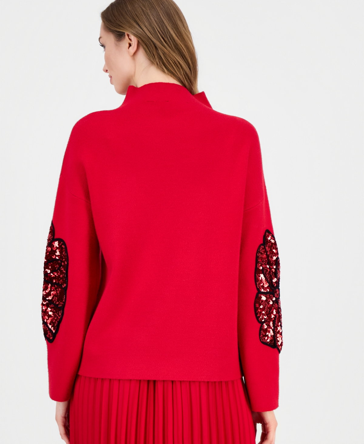 T Tahari Women's Sequin Soutache Funnel-neck Sweater In Red