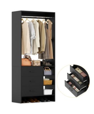 30" Freestanding Closet Organizer with Hanging Rods and Drawers, Closet System with Storage Shelves