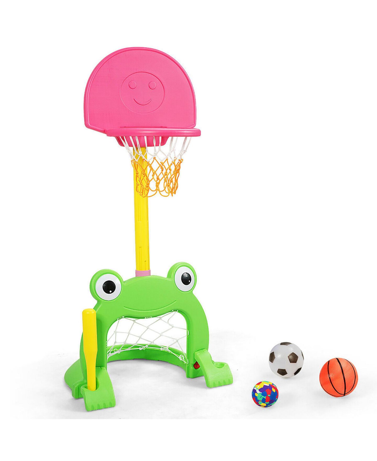 Детские игрушки Costway 3-in-1 Kids Basketball Hoop Set Adjustable Sports Activity Center, цвет: Розовый — фото 3