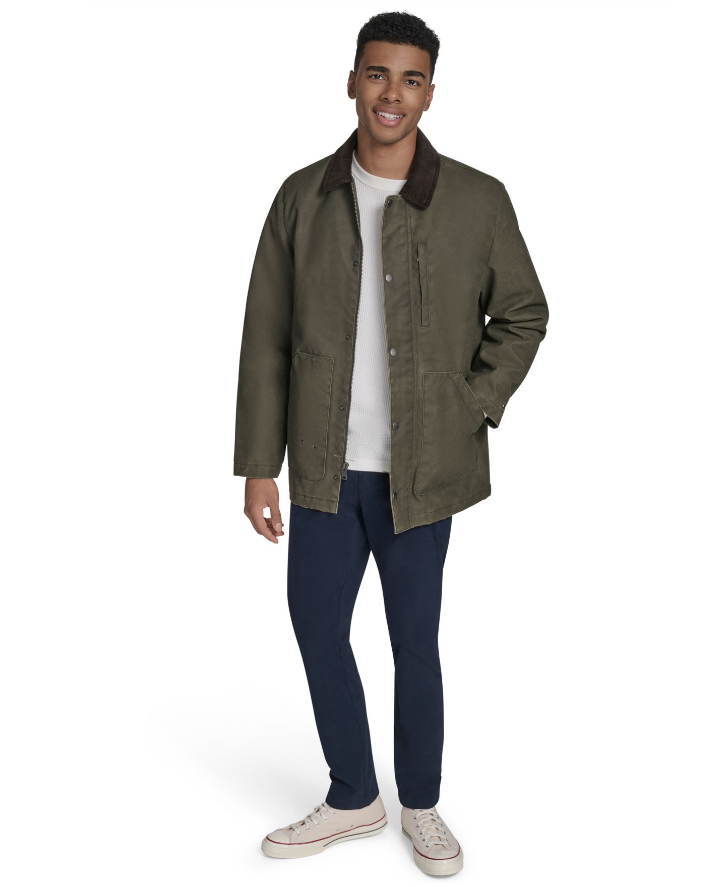Мужское пальто Tommy Hilfiger Cotton Barn Coat with Corduroy Collar, цвет: Тёмно-зелёный ночной — фото 8