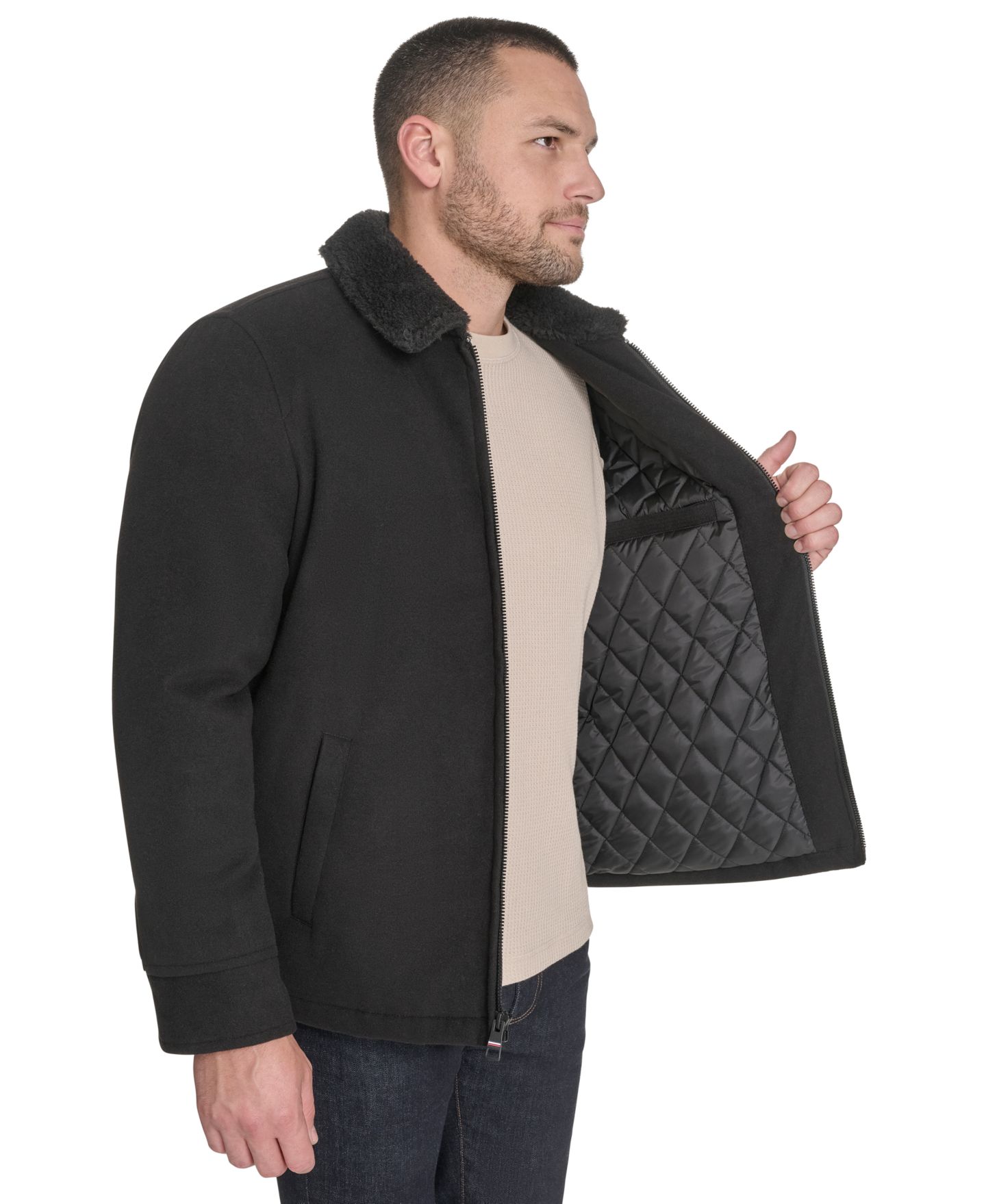 Мужская куртка Tommy Hilfiger Wool Blend Jacket with Sherpa Collar, цвет: Чёрный — фото 5