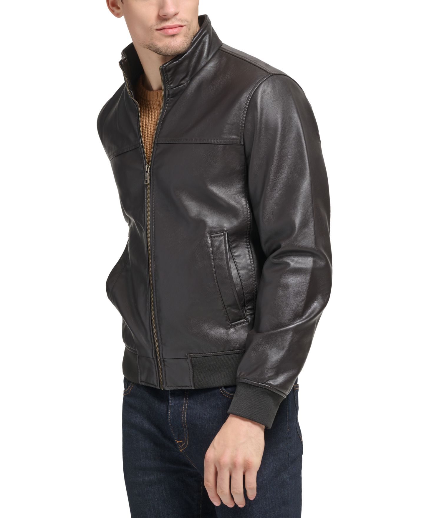 Мужская куртка Tommy Hilfiger Faux Leather Stand Collar Bomber, цвет: Чёрный — фото 3