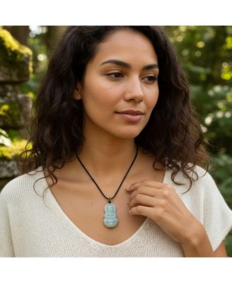 Yogi Amulet Boho Chalcedony Carved Buddha Pendant Necklace Black Cord