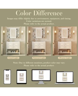 36" Solid Wood Bathroom Vanity with Mirror Cabinet, Adjustable Shelves and Drawers