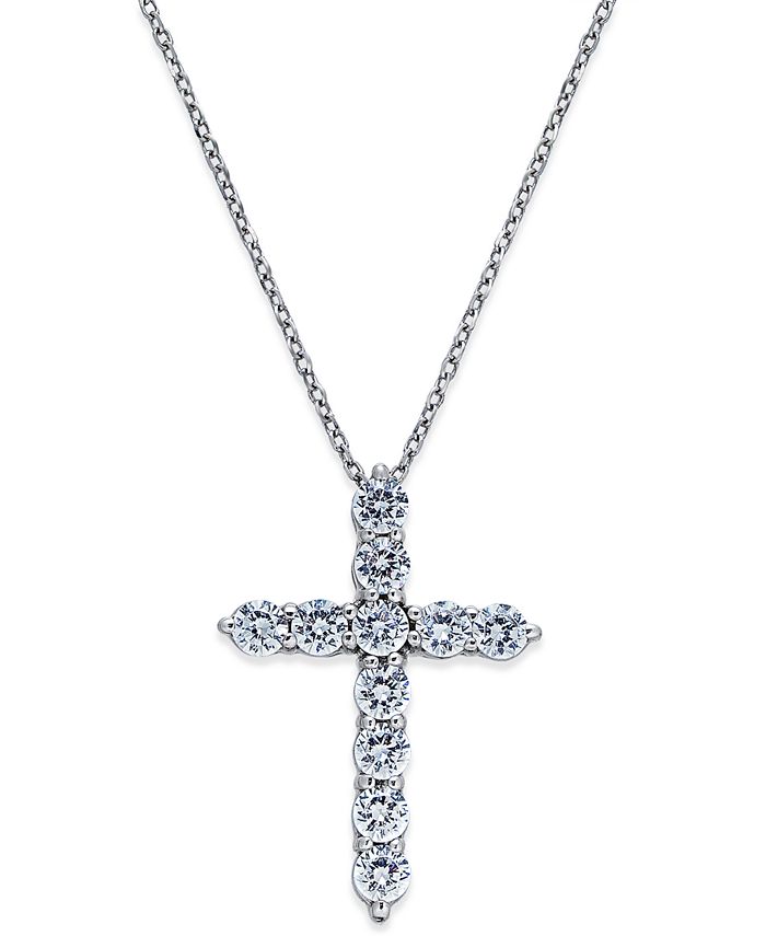 Details about   0.03 CTW 14K Solid White gold fine Cross  Necklace 20" genuine Diamond