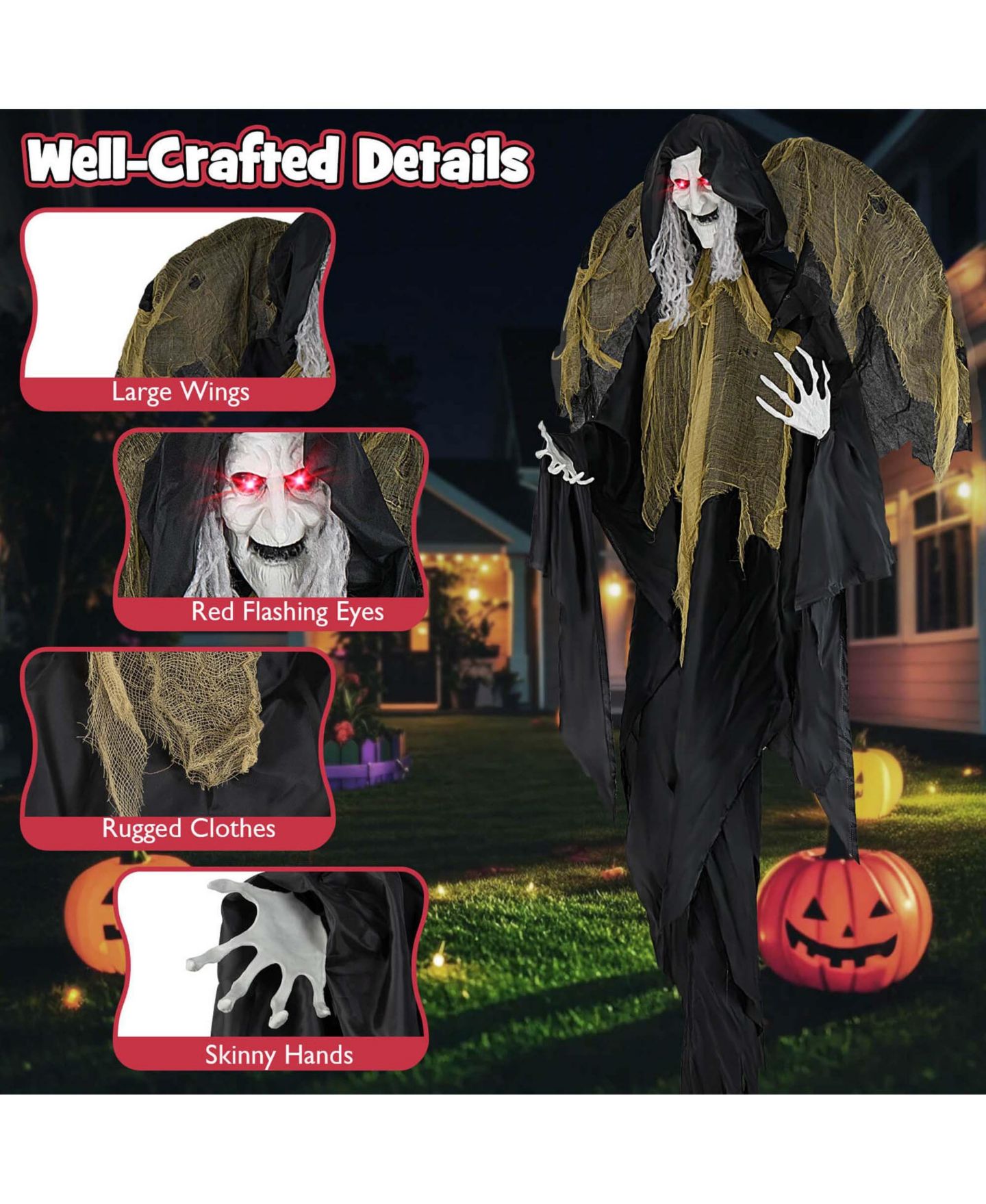 Детская игрушка Costway 8.2 ft Halloween Standing Witch Voice Activated Animatronic Ghost, цвет: Чёрный — фото 10