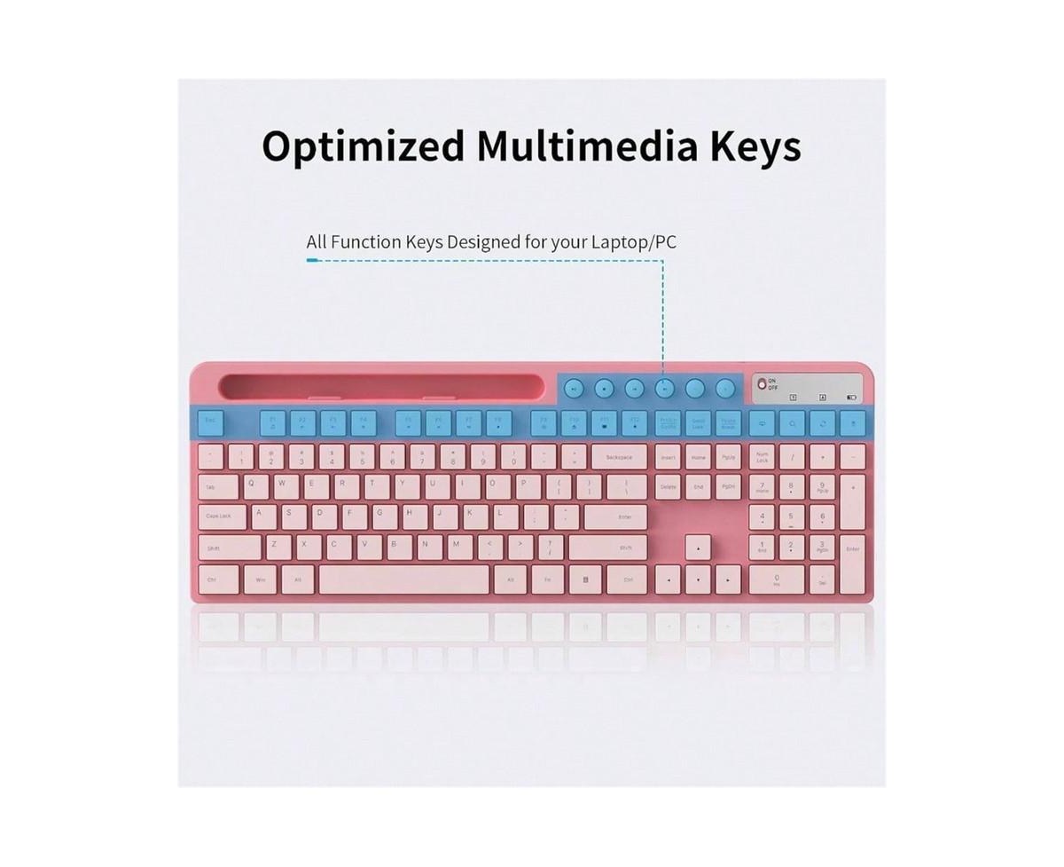 risokeys 2.4G Wireless Computer Keyboard With Phone Tablet Holder And Mouse Combo,