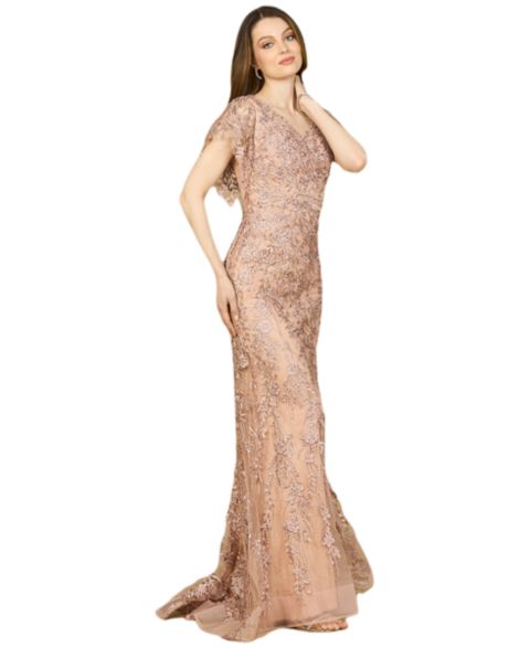 Женская кепка Lara Cap Sleeve Mermaid V-neck Gown, цвет: Пудровый