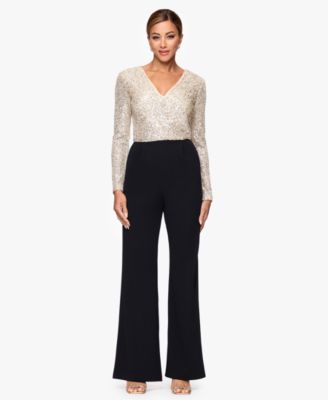 XSCAPE - Women's Sequined-Bodice Straight-Leg Jumpsuit
